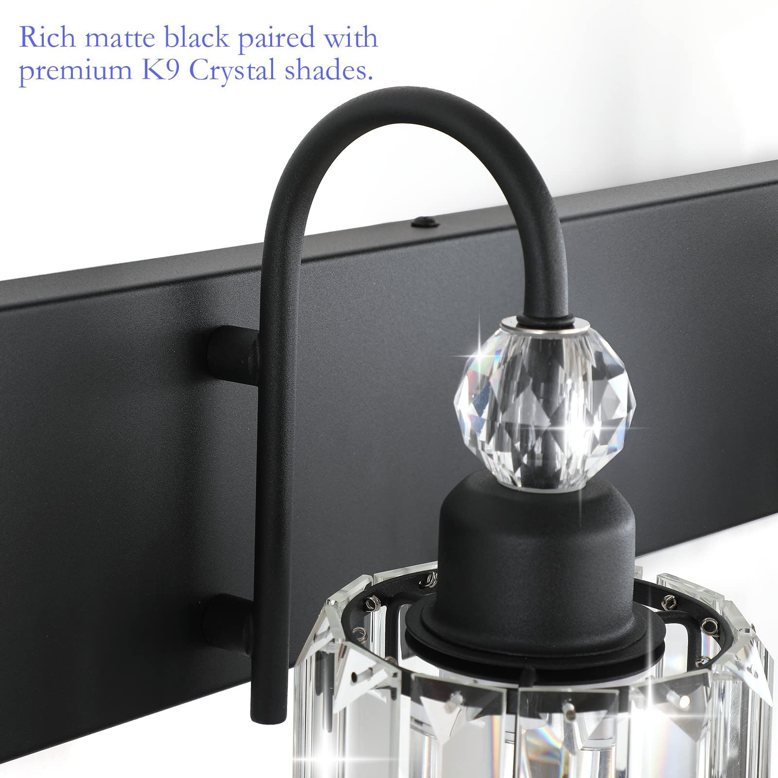 Ralbay Modern Crystal Vanity Light 3-Lights Modern Crystal Vanity Lights for Bathroom Matte Black Crystal Bath Wall Light Fixtures Modern Black Crystal Bathroom Light Fixtures