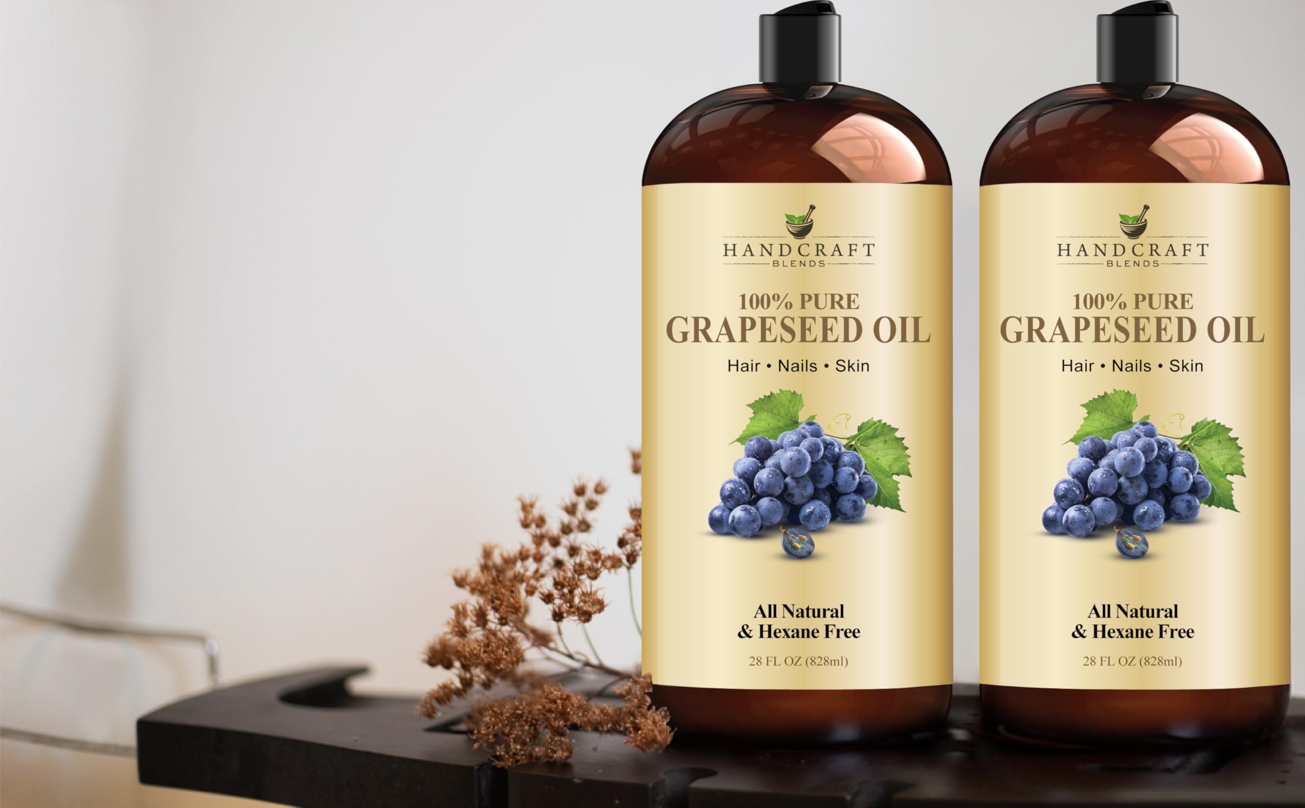 Handcraft Blends Grapeseed Oil | 100% Pure and Natural | Bath & Body Oil | Premium Grade Carrier Oil | Skin | Hair | Body | Massage | Cold-Pressed | Hexane-Free | 28 Fl Oz