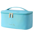 Meiyuuo Travel Makeup Bag for Women, PU Leather Cosmetic Bag, Bright Blue