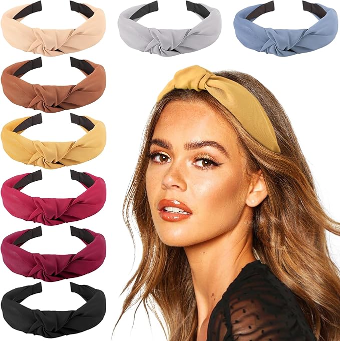 DRESHOW 8 Pack Knotted Headbands for Women Wide Turban Headband Printed Plastic Head Band Fashion Boho Hairbands Non Slip Hair Accessories