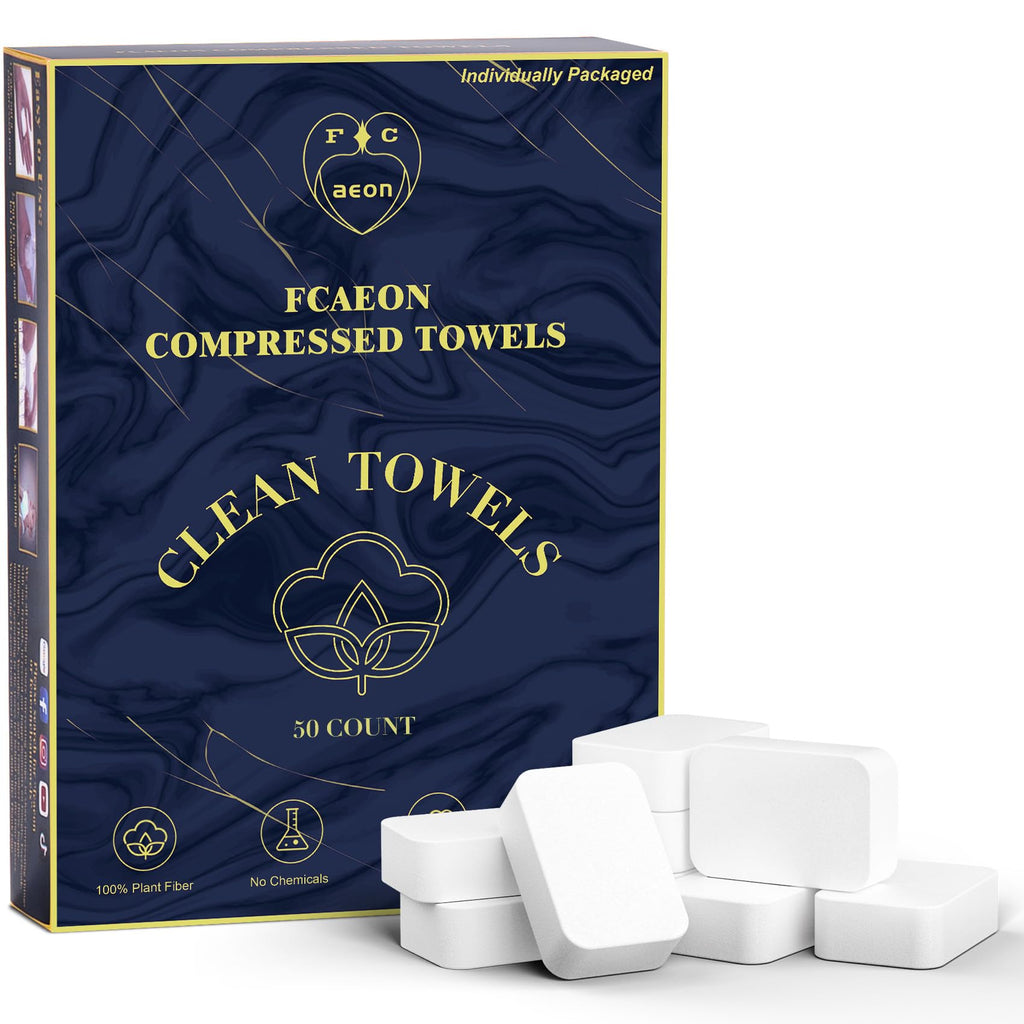 Fcaeon Disposable Face Towels 50 Count Compressed Towel Tablets 12×9 Inch Washcloths for Men Skincare Cleansing Hotel Stay Vacation Daily Use Gym Fitness Travel Essentials Outdoor Sports Cloths (Blue)