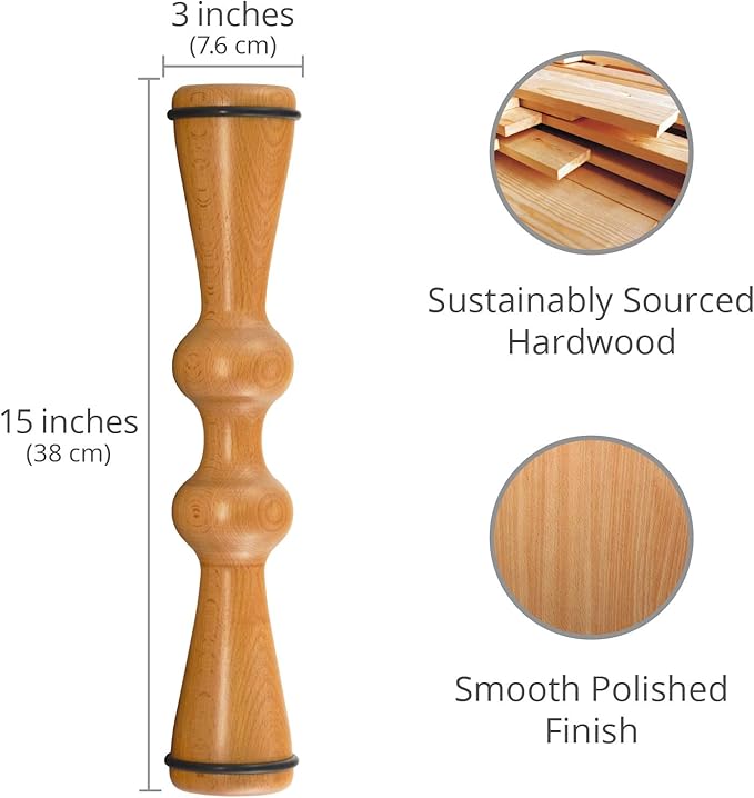 Body Back FSA Eligible Wood Back Roller, Spine Stretcher & Aligner, Ma Roller, Back Cracker for Back Pain Relief and Muscle Recovery, Manual Back Massager, Wood Therapy Massage Tool (15 inch)