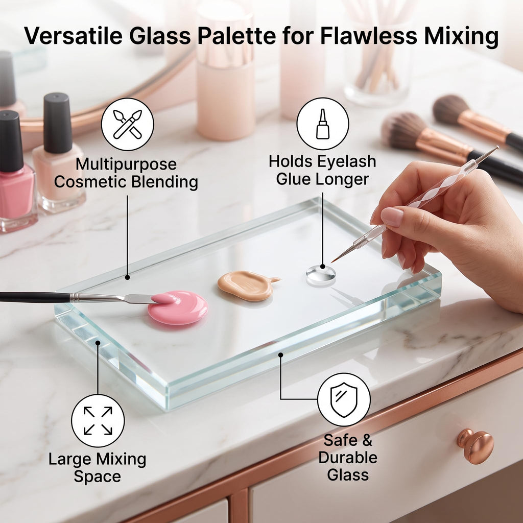Nail Art Palette - High-Quality Glass Rectangle Makeup Blending and False Eyelash Glue Holder for Professional Use - Easy Color Mixing for Nail Art and Makeup