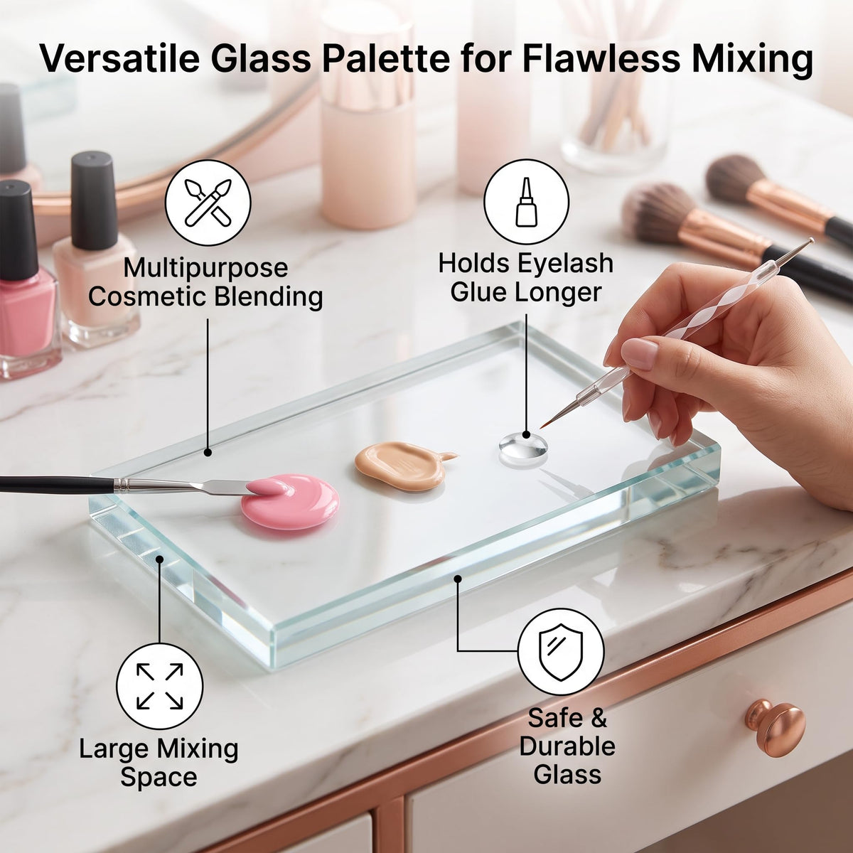 Nail Art Palette - High-Quality Glass Rectangle Makeup Blending and False Eyelash Glue Holder for Professional Use - Easy Color Mixing for Nail Art and Makeup