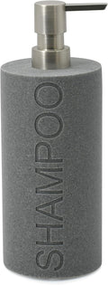 Indecor Home Resin Neutral Gray Sandstone Shampoo Engraved Bottle Refillable Pump Dispenser, Durable Waterproof Resin Construction for Bath, Shower - Gray Sandstone Satin Nickel Pump