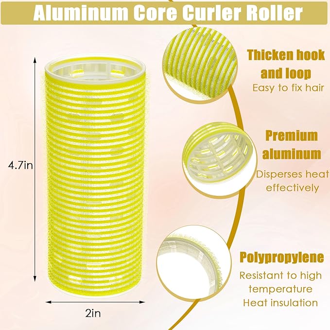 WILLBOND 4 Pcs Long Hair Rollers for Bangs Aluminum Core Curlers Thermal Self Grip Roller for Long and Medium Hair Women Hairstyle(4.7 x 2 Inch,Yellow)