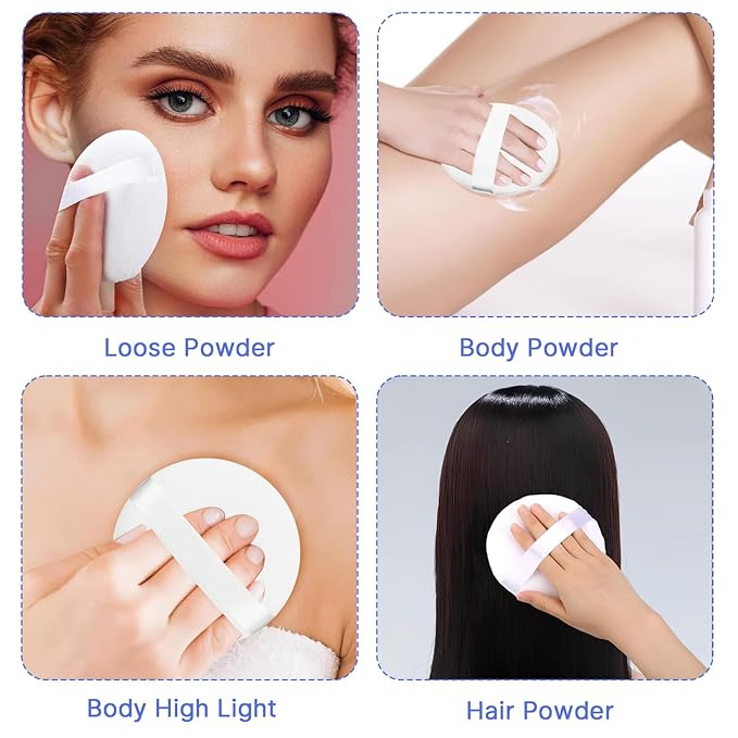 Qiifaiikooii 2 Pcs Powder Puff,3.14 Inch Powder Puffs for Body Powder Face Loose Powder Large(White)