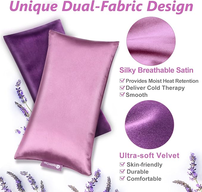 Lavender Eye Pillow for Relaxation, Yoga, Sleeping, Weighted Eye Mask Heated for Headache, Sinus, Dry Eye Relief, Moist Heat Eyes Compress, Meditation Accessories with Aromatherapy, Pack of 4