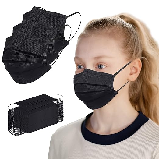 Borje Kids Masks 100 Pcs, Black Face Mask for Kids Boys Girls, Kids Disposable Face Masks