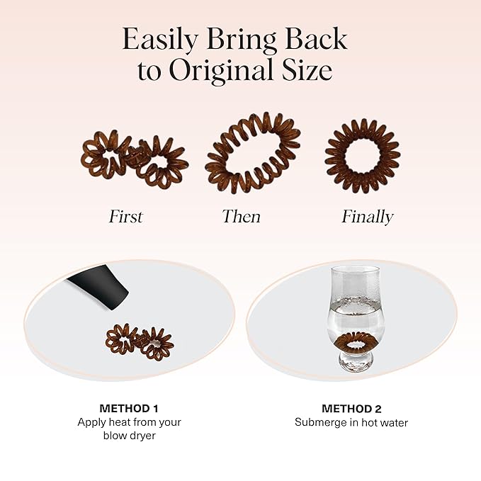 Kitsch Spiral Hair Ties for Women – Coiled Plastic Hair Ties No Damage, Ponytail Holders for Thick and Thin Hair – Creaseless and Dent-Free, Phone Cord Style - Brunette, 8 Pcs