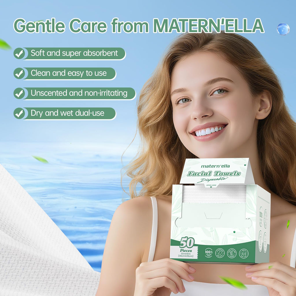 Matern'ella Clean Face Towels Disposable Facial Washcloths XXL 50 Cts
