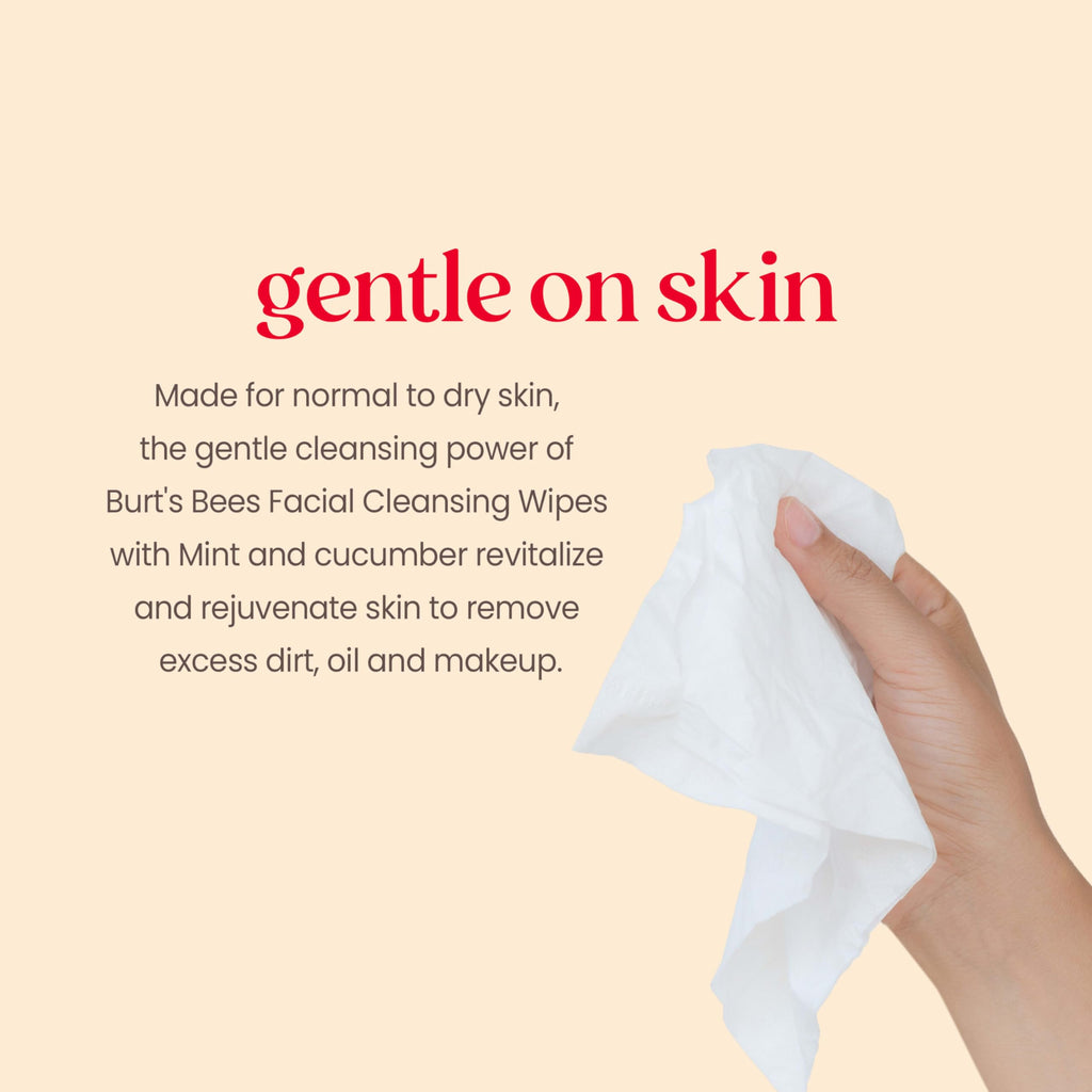 Burt's Bees Cucumber and Mint Face Wipes, Refreshing Makeup Remover and Facial Cleansing Towelettes, 99 Percent Natural Origin, Remove Makeup, Cleanse, All Skin Types, 30 ct., Three Pack