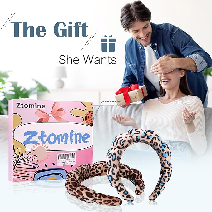 Ztomine Spa Headbands for Washing Face or Facial - Set of 2 Terry Cloth Headbands for Puffy Makeup, Mask, Skin Treatment
