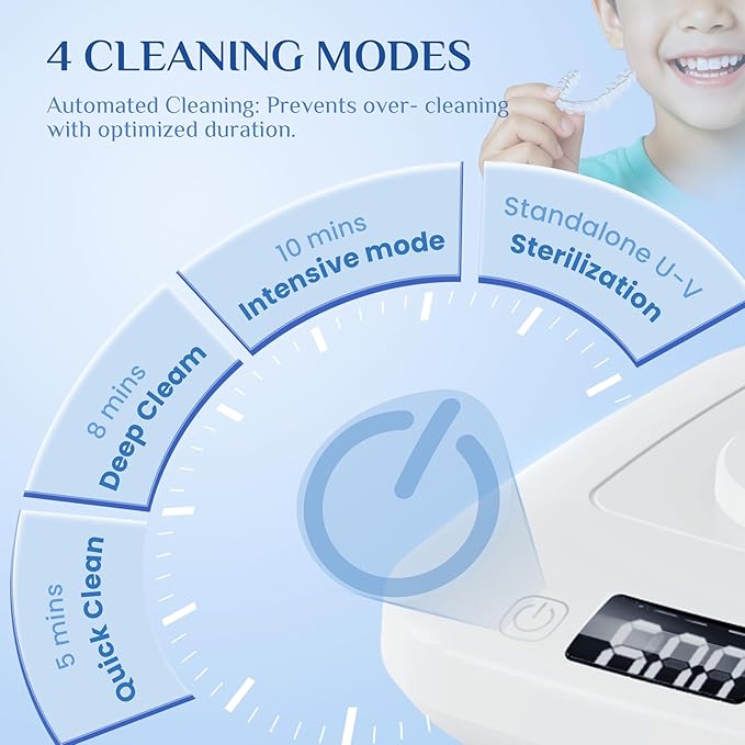 Ultrasonic Jewelry Cleaner Machine with Purifying Light, Detachable Retainer Cleaner for Jewelry, Retainers, Dentures, 42kHz Ultrasonic Cleaner with 3 Modes, Waterproof, for family, White