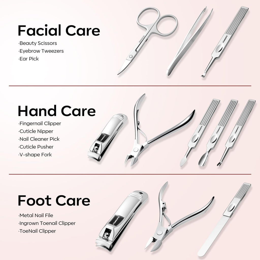 FAMILIFE Stainless Steel Manicure Set 11-in-1 Professional Nail Clipper Kit