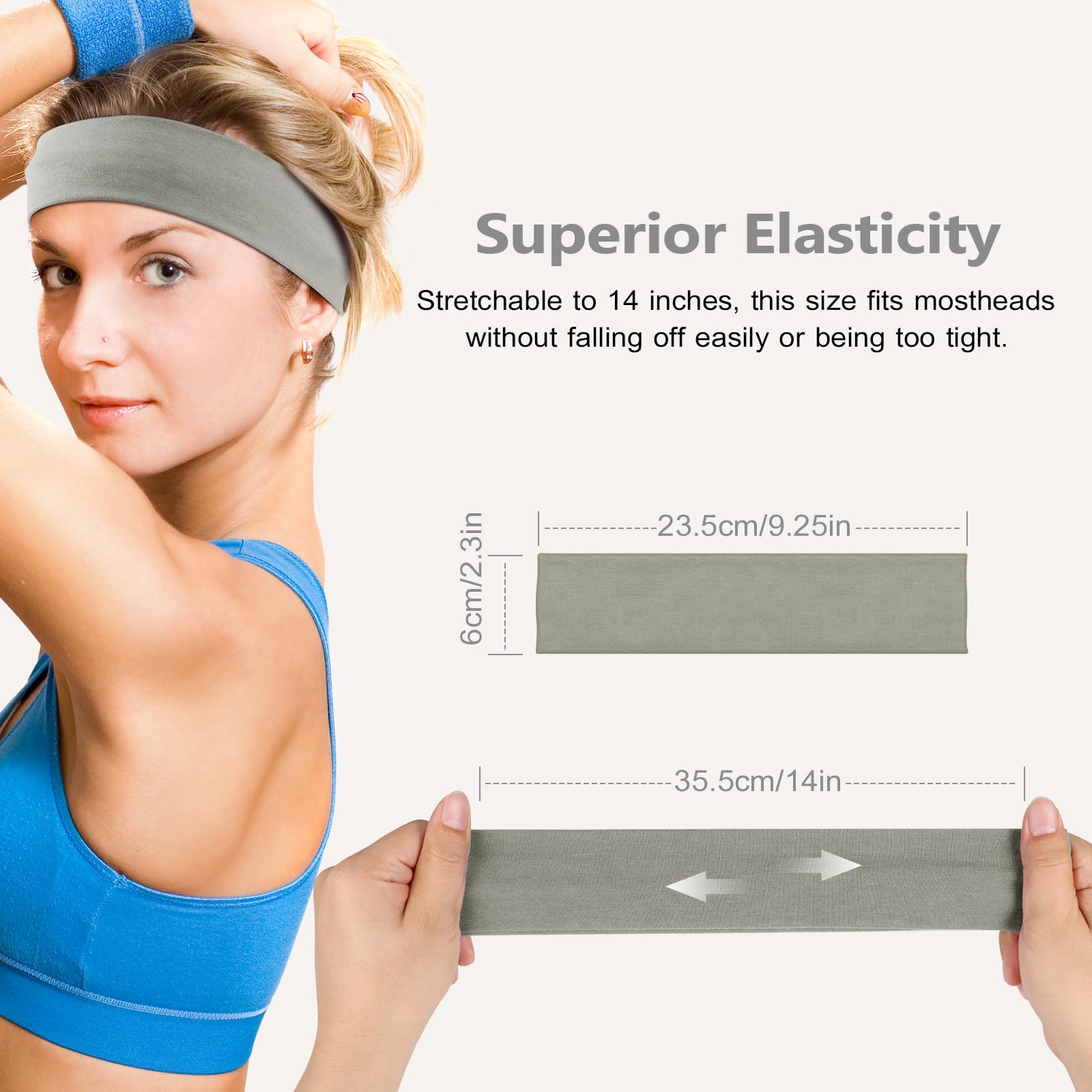 DiyJibb Headbands for Women, Stretchy Non Slip Soft Cotton Cloth Hair Bands for Sports, Workout, Yoga and Running, 7pcs