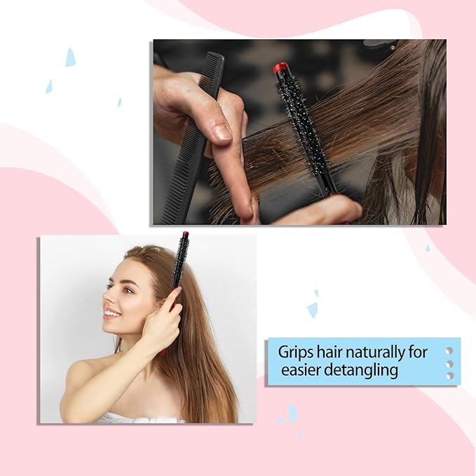 Mini Quiff Roller Brush for Blow Drying and Curling - 1/2 Inch Portable Travel Brush with Wooden Handle and Nylon Bristles for Styling Short, Fine Hair