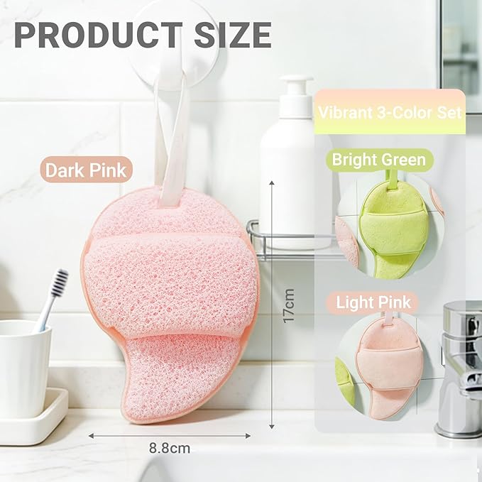 3 Pcs Facial Sponges, Face Scrubber Exfoliator, Reusable Facial Sponge Deep Cleansing Makeup Removal, Gentle Exfoliating Face Pads for Daily Face Wash(Pink & Green)
