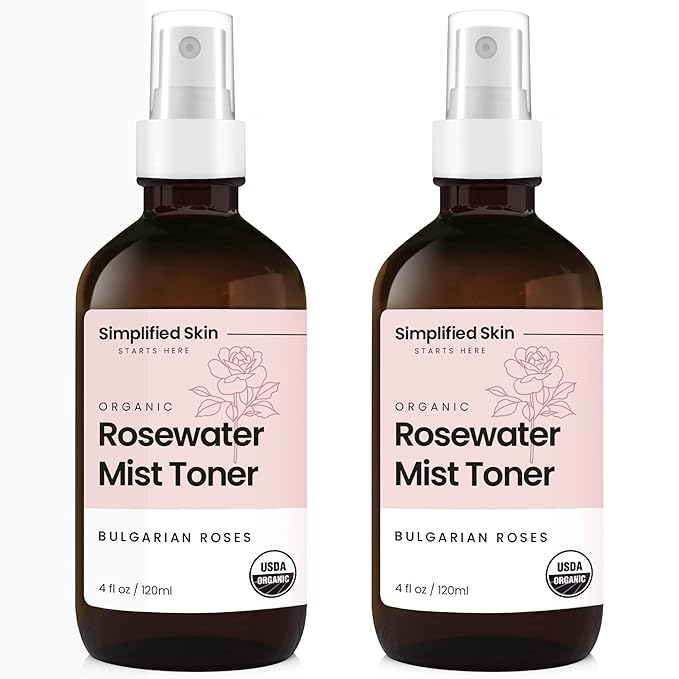 Organic Rose Water Spray for Face & Hair – Pure Rosewater Toner – Refreshing Mist for Skin Care, Makeup & Locs – Natural Rose Scent, 4 Oz (2 Pack)