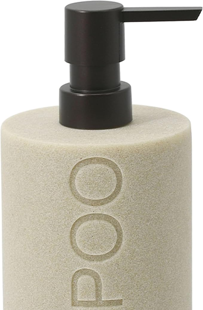 Indecor Home Resin Tan Sandstone Shampoo Engraved Bottle Refillable Pump Dispenser, Durable Waterproof Resin Construction for Bath, Shower - Tan Sandstone ORB Pump