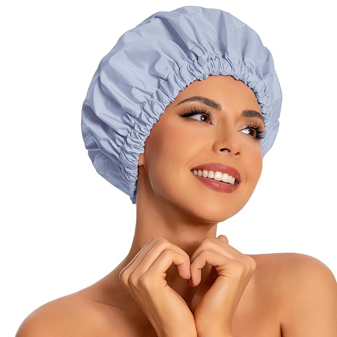 Edoneery Reusable Shower Caps for Women, Waterproof Long Hair Bonnet