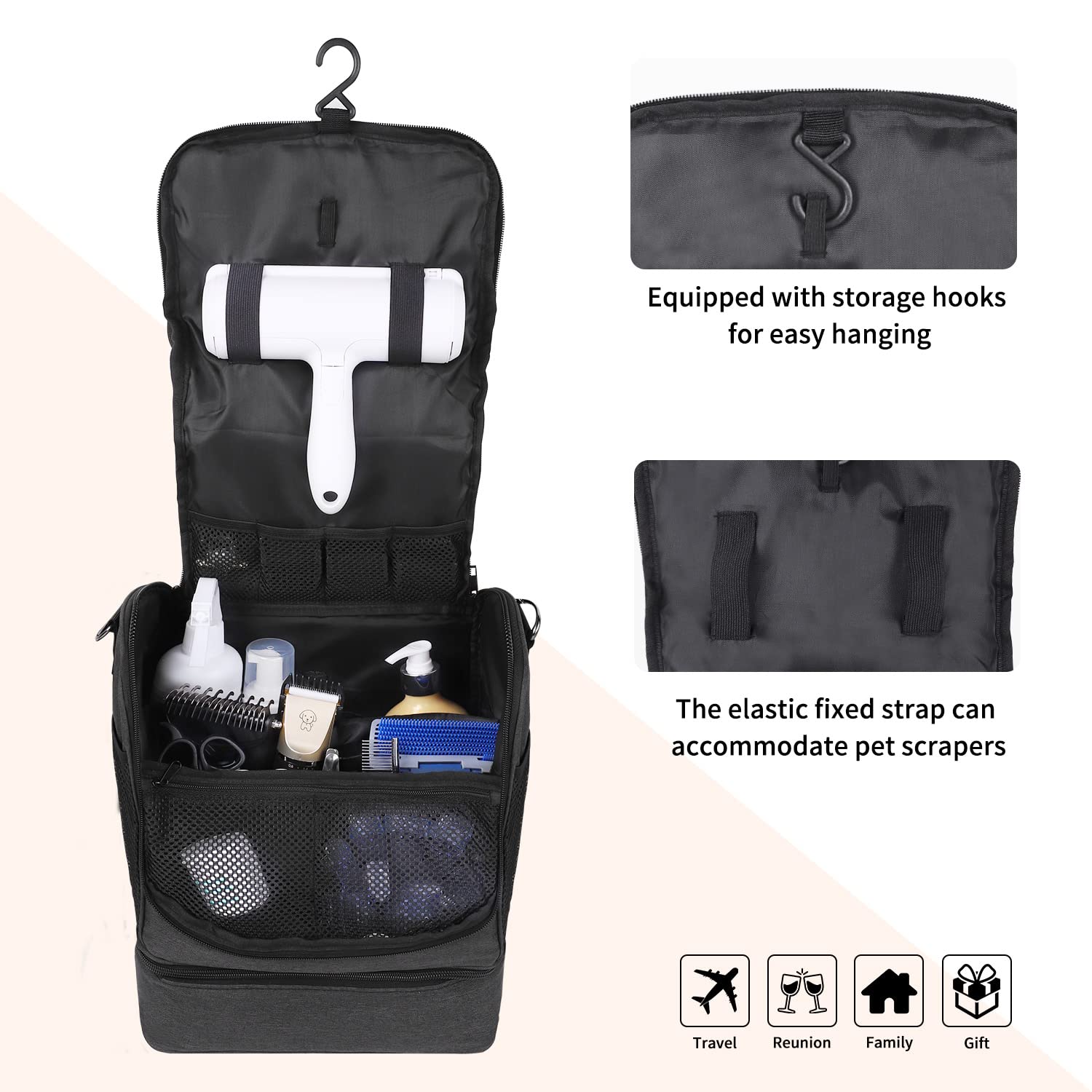 Dog&Cat Grooming Supplies Bag,Adjustable Compartments Grooming Bag for Pet