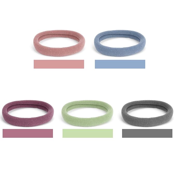 Qarwayoc 50PCS Large Hair Ties, Thick Cotton Seamless Hair Ties, Hair Elastic Ponytail Holders, No Damage for Thick Heavy Hair, 2 Inch in Diameter, 5 Colors