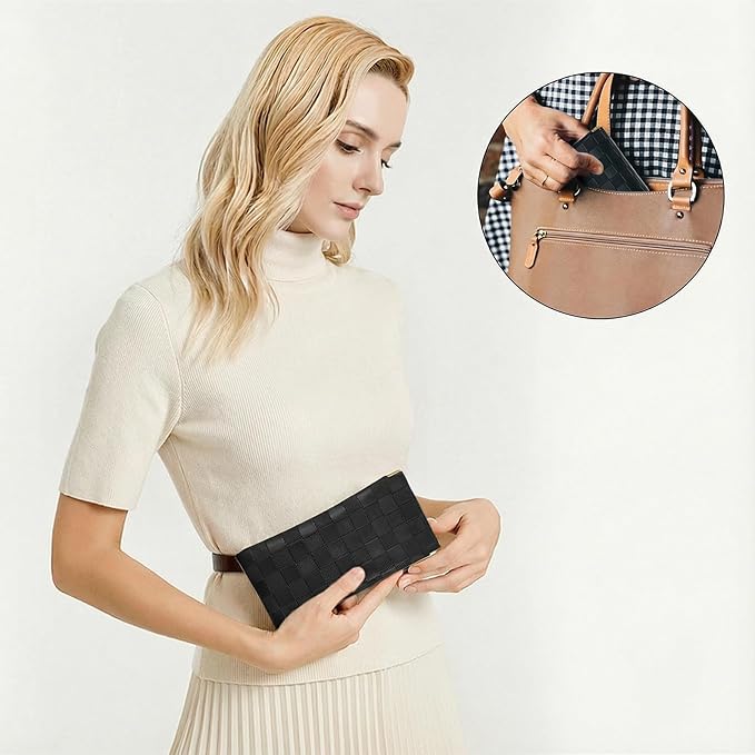4Pcs Small Makeup Bag for Purse, Mini Checkered Leather Purse Pouches for Purse Small Makeup Pouch Small Coin Purse Organizer Pouches, Portable No Zipper Pocket Cosmetic Bag for Women (White, Black)