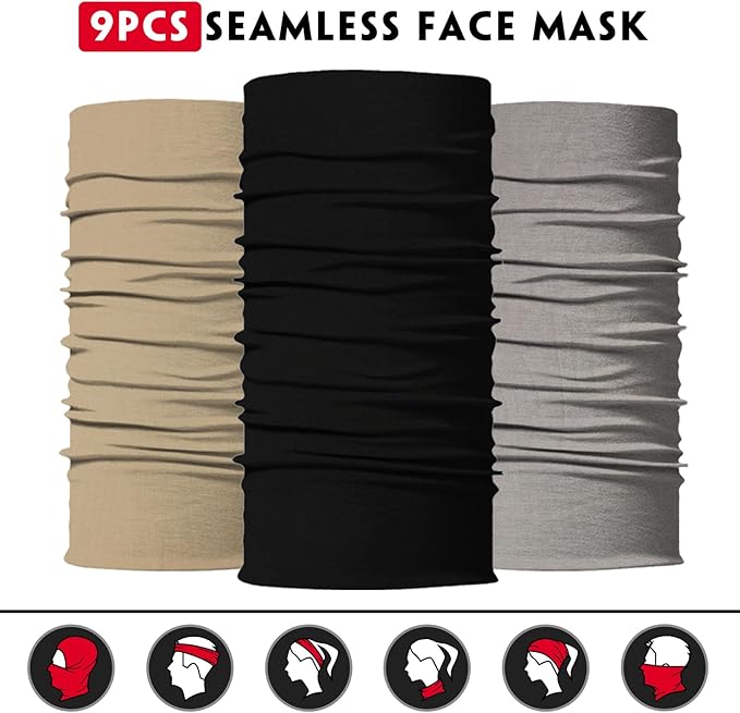 Venswell Neck Gaiter Mask for Men Women, Seamless Bandana Rave Face Cover, Magic Face Scarf, Balaclava,Headband, Headwrap, Headwear (B-Different Solid)