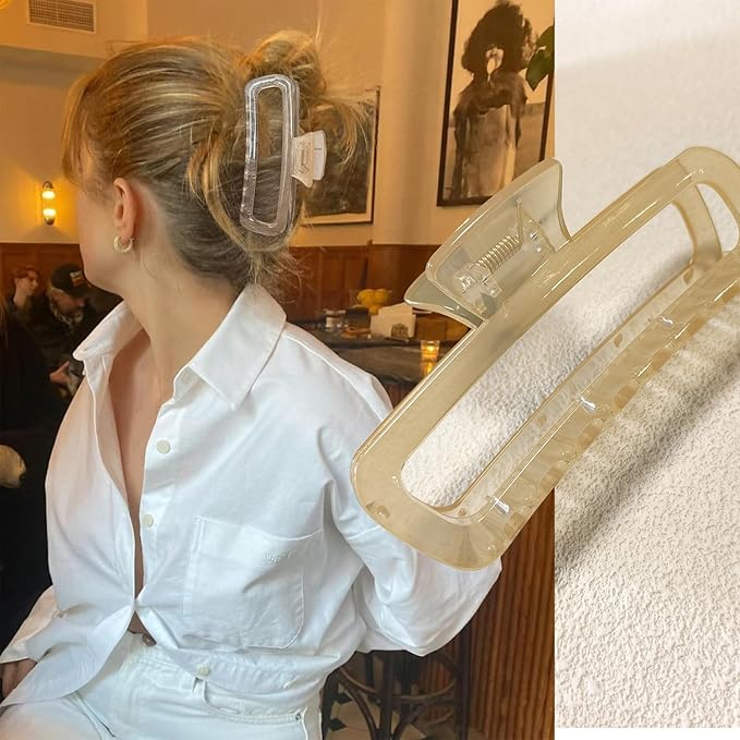 Nalodu 5 Inch Large Hair Claw Clips, No Slip Glossy Jelly Square XL Clips for Thick Long Curly Hair, Women's Big Rectangle Strong Clips, 4 Pack