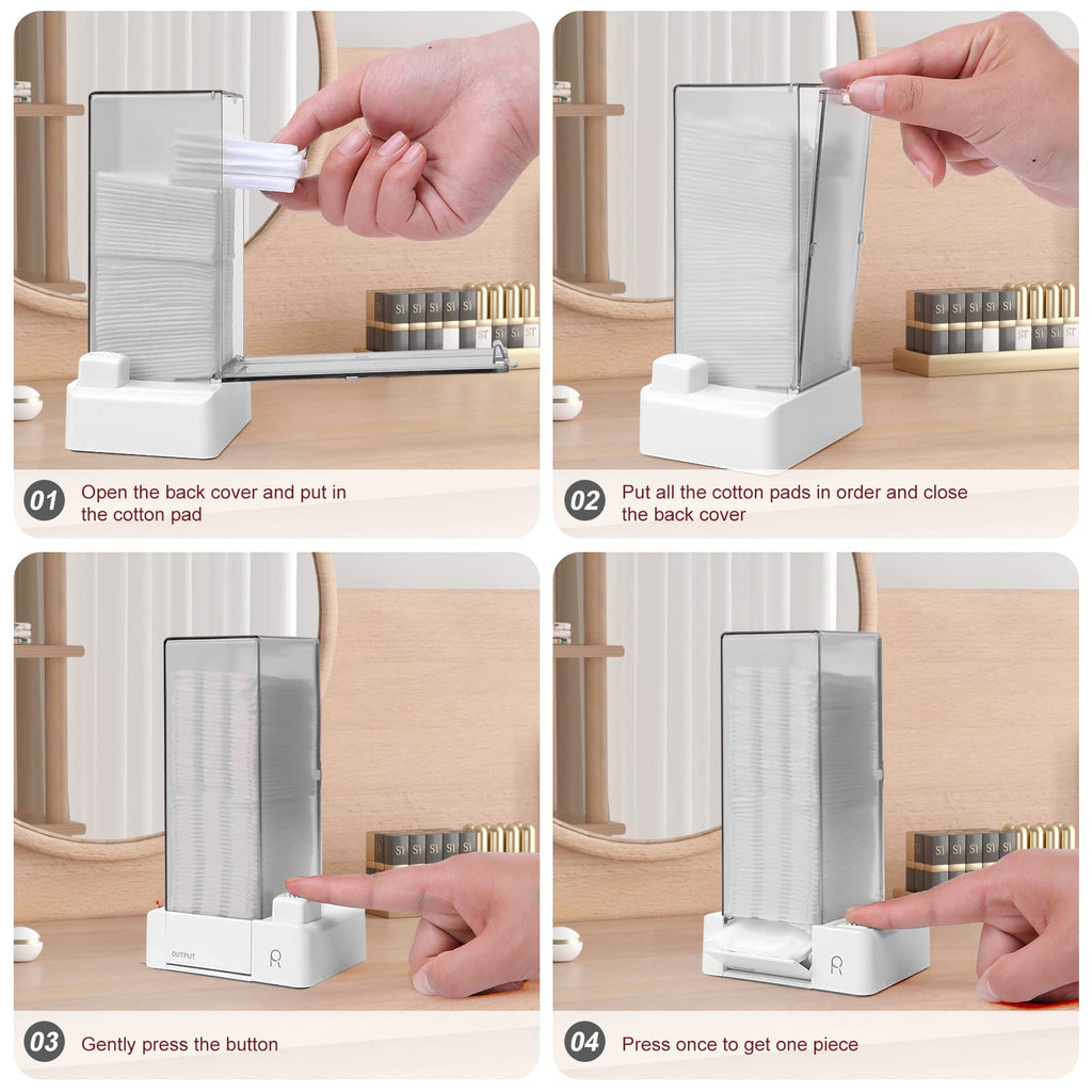 Aukiron Automatic Cotton Pad Holder, Square Press Out Cosmetic Cotton Makeup Removers Pad Holder, Makeup Cotton Organizer Container Dispenser Storage Display Rack(Grey)
