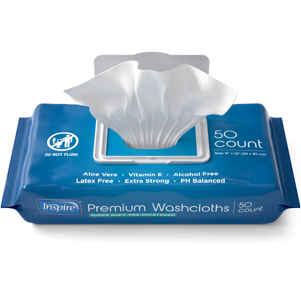 Inspire Adult Wet Wipes, Wash Cloths | Adult Wipes for Incontinence & Cleansing for Elderly, 8"x12" (50 Count (Pack of 1))