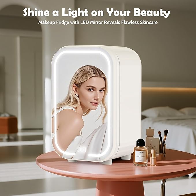 Kikihouse 22L Mini Skincare Fridge, Beauty Fridge for Cosmetic Storage, 44°F Intelligent Temperature Control, Personal Small Makeup Refrigerator for Bedroom, Dorm