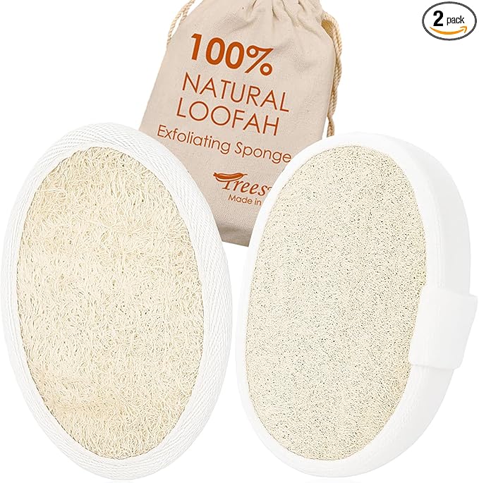 Natural Loofah Sponge 2 Pack for Shower, Organic Luffa Exfoliating Body Scrubber, Eco Friendly Biodegradable Bath Sponge, Plant Based Body Exfoliator for Men Women, Shower Loofah with Hanging Rope