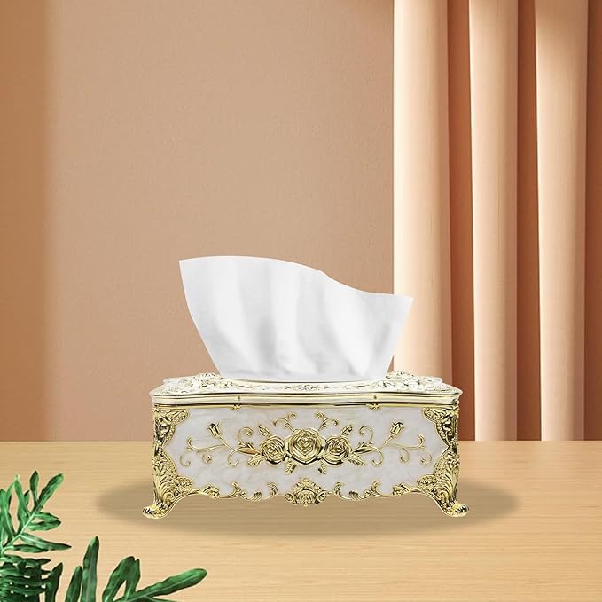 Geesatis Tissue Box Cover Tissue Box Holder Facial Tissue Paper Organizer Luxury Facial Napkin Holder for Home, Gold, 2 Pcs,9x5x3.7inch