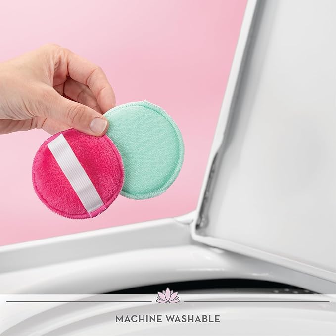 S&T INC. Face Scrubber, Dual-Sided Face Exfoliator with Elastic Strap, Facial Cleansing Pads and Makeup Remover, 3.3 Inch Diameter, 2 Pack, Teal and Pink