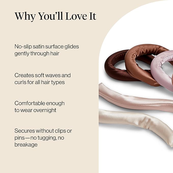 Kitsch Satin Flexi Rods, Heatless Curling Rods - No Heat Curls Overnight, Comfortable Hair Curlers to Sleep In for Frizz-Free and No Heat Damage Styling - 6pcs, Rosewood