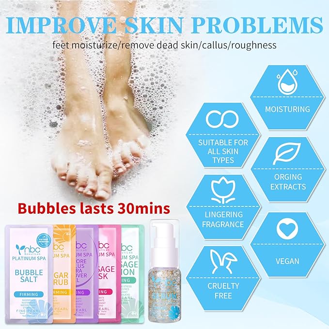 nbc BeautiLab Pedicure Foot Soak Set - Upgraded 6 in 1 Foot Spa, Foot Bath Spa, Pedicure Kit, Foot Soak for Tired & Dry Cracked Feet, Athletes Feet, Bad Odor, Softens Calluses (Pearl)