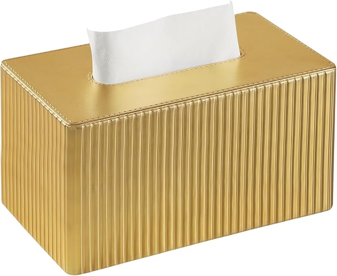 MEIBOOCH PU Leather Tissue Box Cover Square, Cube Tissue Box Holder with Magnetic Closure, Decorative Tissue Holder for Bathroom Bedroom Office (Gold, Rectangle Height of 4.7 in)