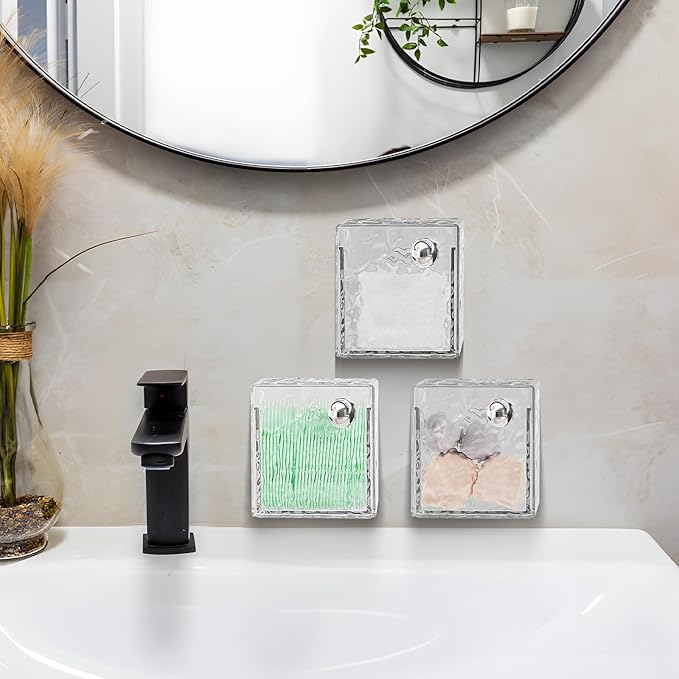 IWNTWY Qtip Holder Dispenser, 3 Pack Wall Mounted Plastic Cotton Pad Holder, Cotton Ball, Swabs, Floss, Makeup Organizers Containers for Vanity Bathroom