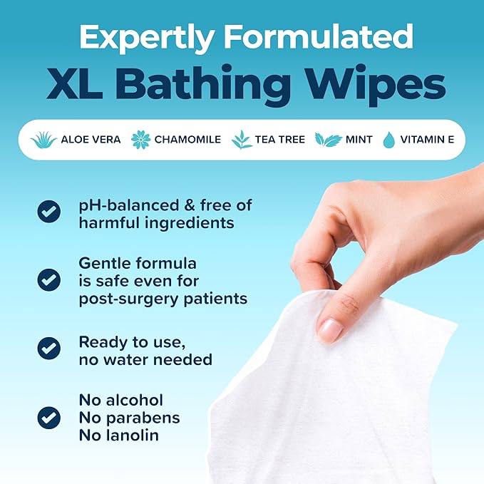 Body Wipes For Adults Bathing No Rinse - 150XL Thick Shower Wipes For Adults No Rinse, 15 Packs of 10 Adult Wipes for Men, Women, Personal Cleansing, Daily Hygiene, Bedridden & Elderly Care, Travel