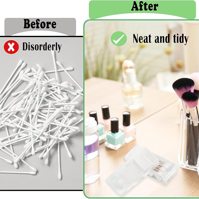 MatFirsmo Cotton Swab Holder for Travel, 4 Pcs Portable Small Dental Floss Holder Clear Plastic Cotton Pad Holder, Travel Floss Picks Case with Dustproof Lid for Bud Hair Ties Floss