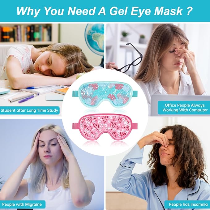 SEIWEHIDO Cooling Eye Mask Cold Eye Compress Mask for Puffy Eyes, Reusable Eye Ice Pack Gel Ice Eye Mask for Tired Eyes, Eyes Surgery, Migraines, Stress Relief, Itchy Eyes, Skin Care, Eye Spa 2PCS