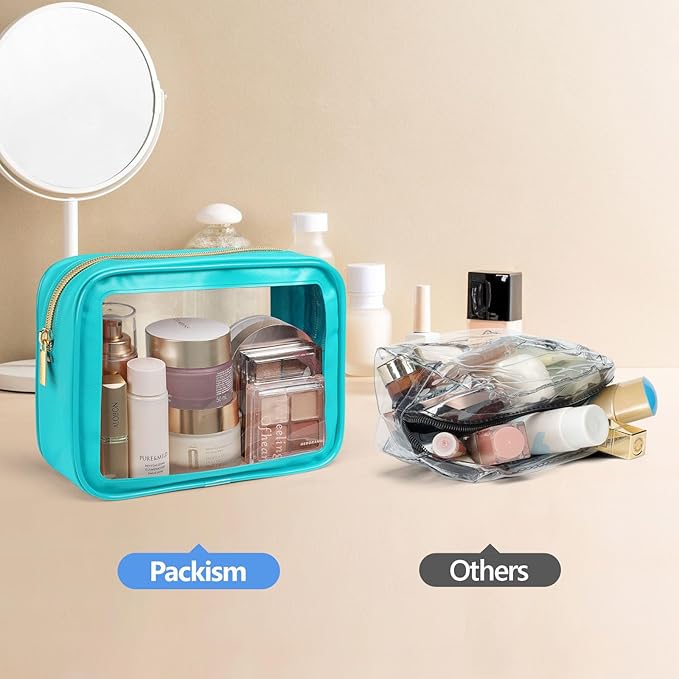 PACKISM Clear Makeup Bag Travel - TSA Approved Toiletry Bag, Turquoise