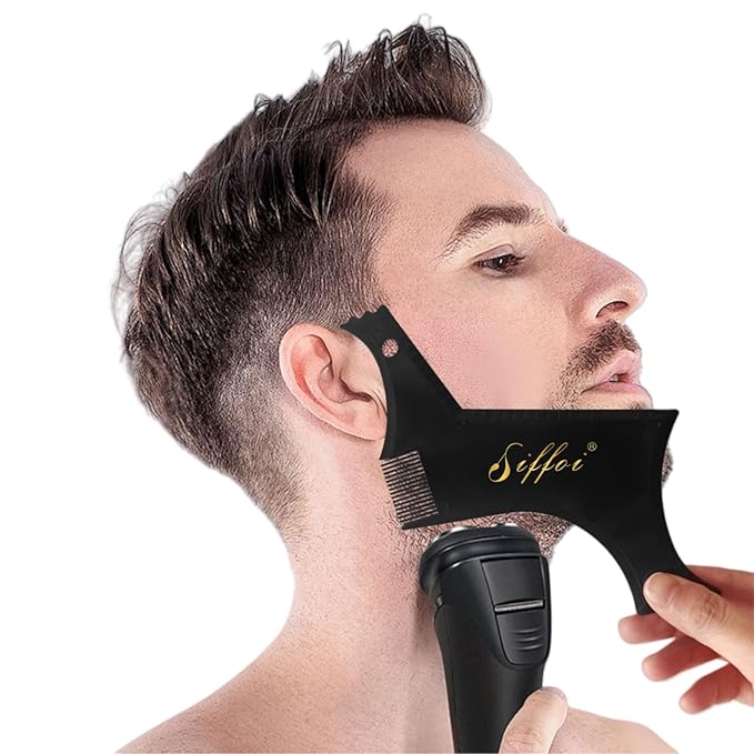 3PK Set Men's Beard Shaper Styling Tool with Pocket Wooden Comb & PU Cover