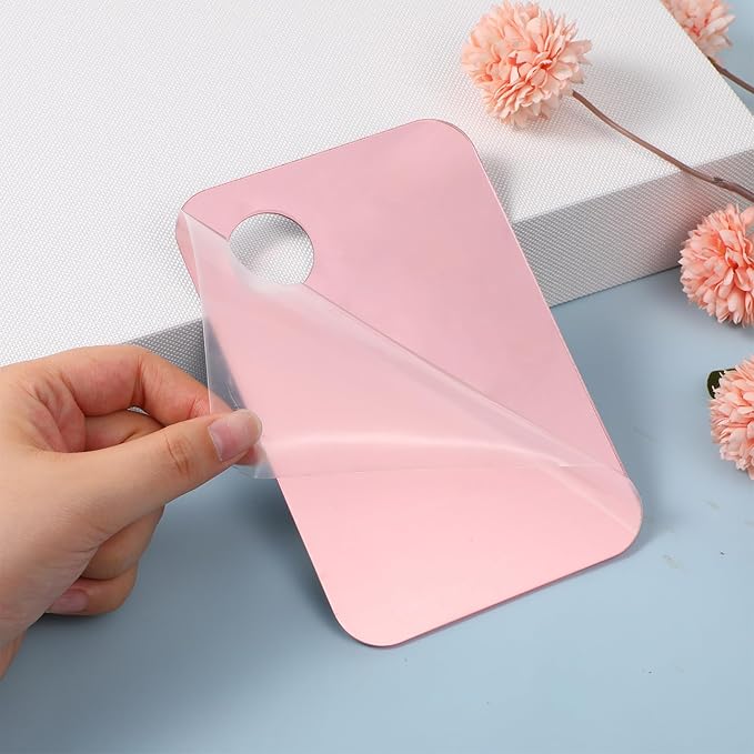 2 Pcs Acrylic Makeup Mixing Tray, Makeup Palette with Makeup Spatula, Foundation Palette, Makeup Mixing Palette, Acrylic Cosmetic Palette for Eye Shadow Lipsticks Nail Art Beauty Salon (Pink)