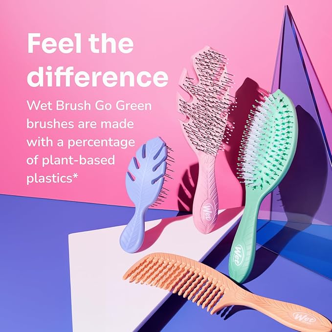 Wet Brush Go Green Hair Detangler Brush, Pink - Detangling Hair Brush - Ultra-Soft IntelliFlex Bristles Glide Through Tangles & Gently Loosens Knots While Minimizing Pain, Split Ends & Breakage