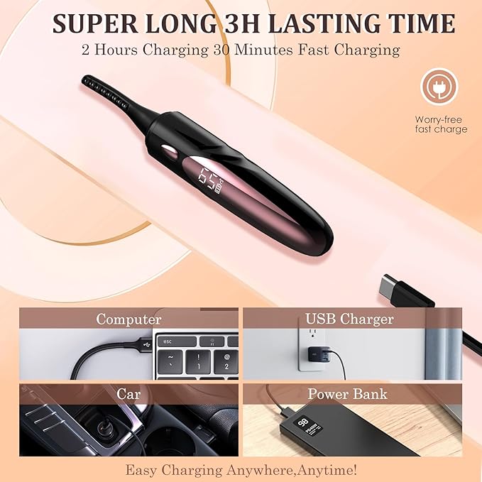 Heated Eyelash Curlers - 10 - Second Rapid Heat - up, Electric Eyelash Curler with 4 Heating Modes, Rechargeable, Makeup Tool with LED Display (Black)