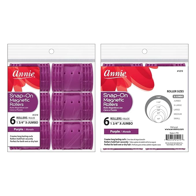 Annie Snap on Magnetic Rollers 6 pack X-Jumbo #1219, Hair curls, holds hair secure, easy to use, for all hair types