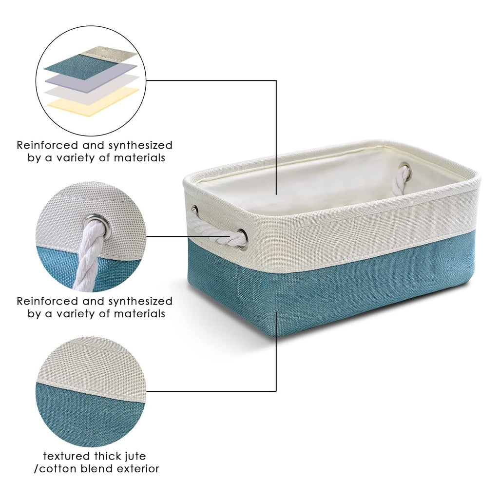 TheWarmHome Fabric Storage Bin with Handles,Storage Basket for Home Storage and Organization, Shelf Basket with Cover for Living Room Bedroom Decor Closet（White & Green,Small,11.8L×7.9W×5.2H